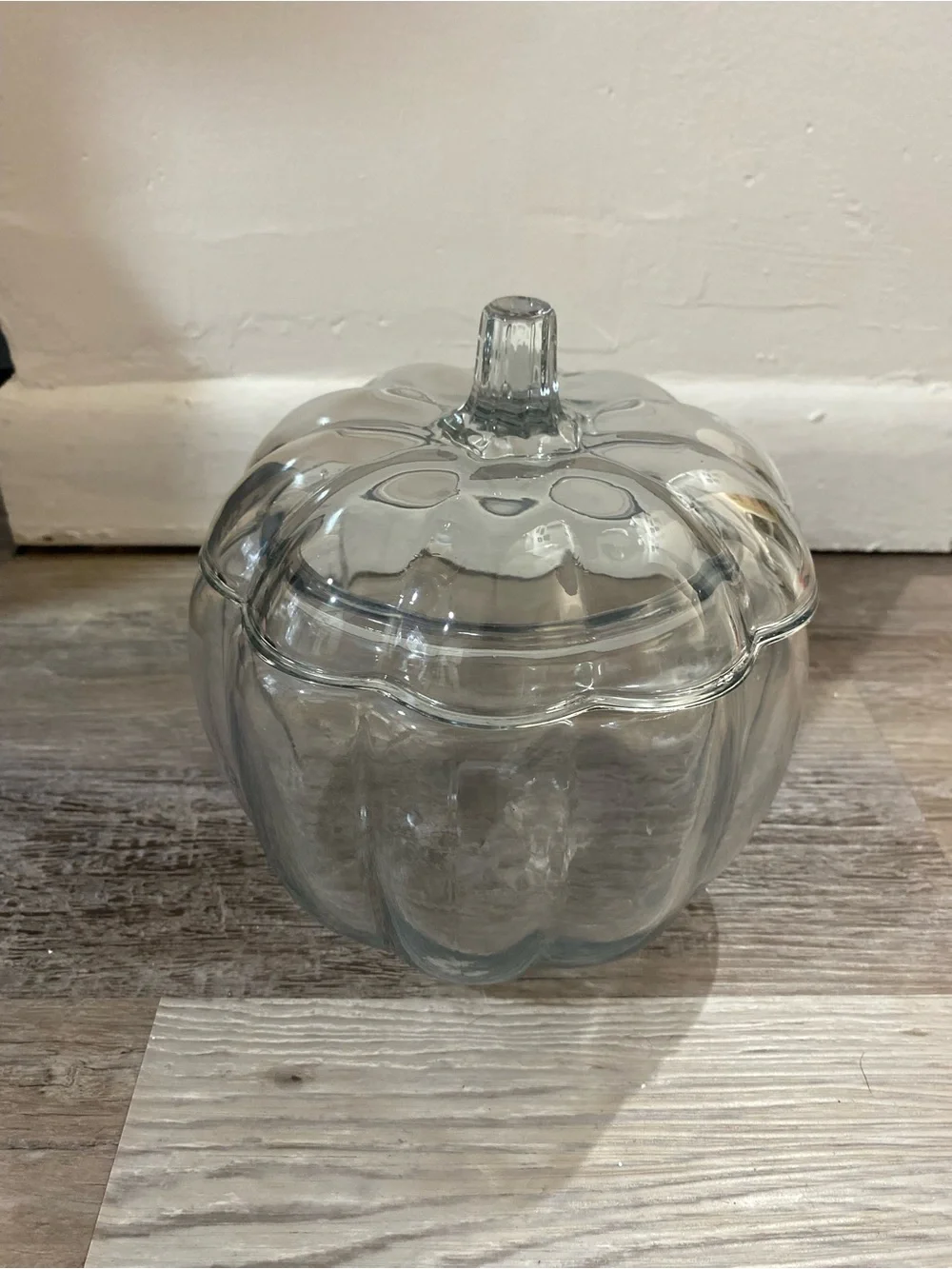 Clear Glass Pumpkin Cookie Jar Harvest Decor